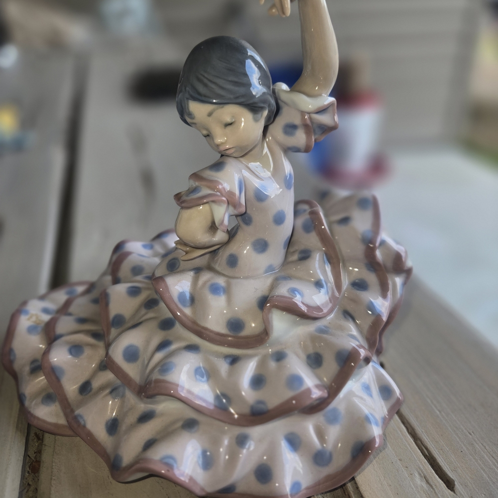 Lladro Porcelain Ballerina with Blue and Pink Polka Dots